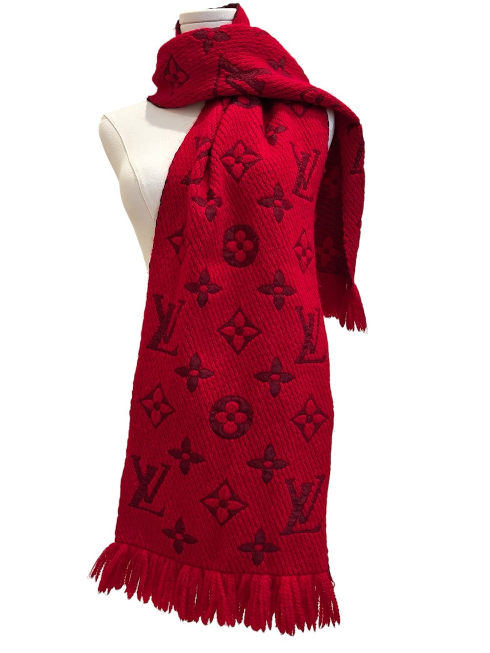 Louis Vuitton Logomania Scarf in Red Wool Silk